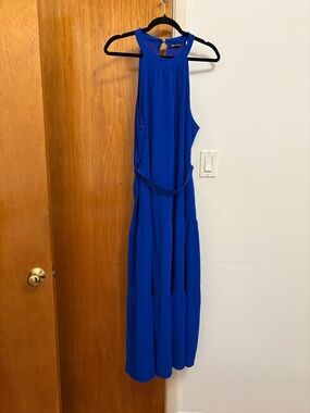 Sleeveless Royal Blue Maxi Dress with Belt